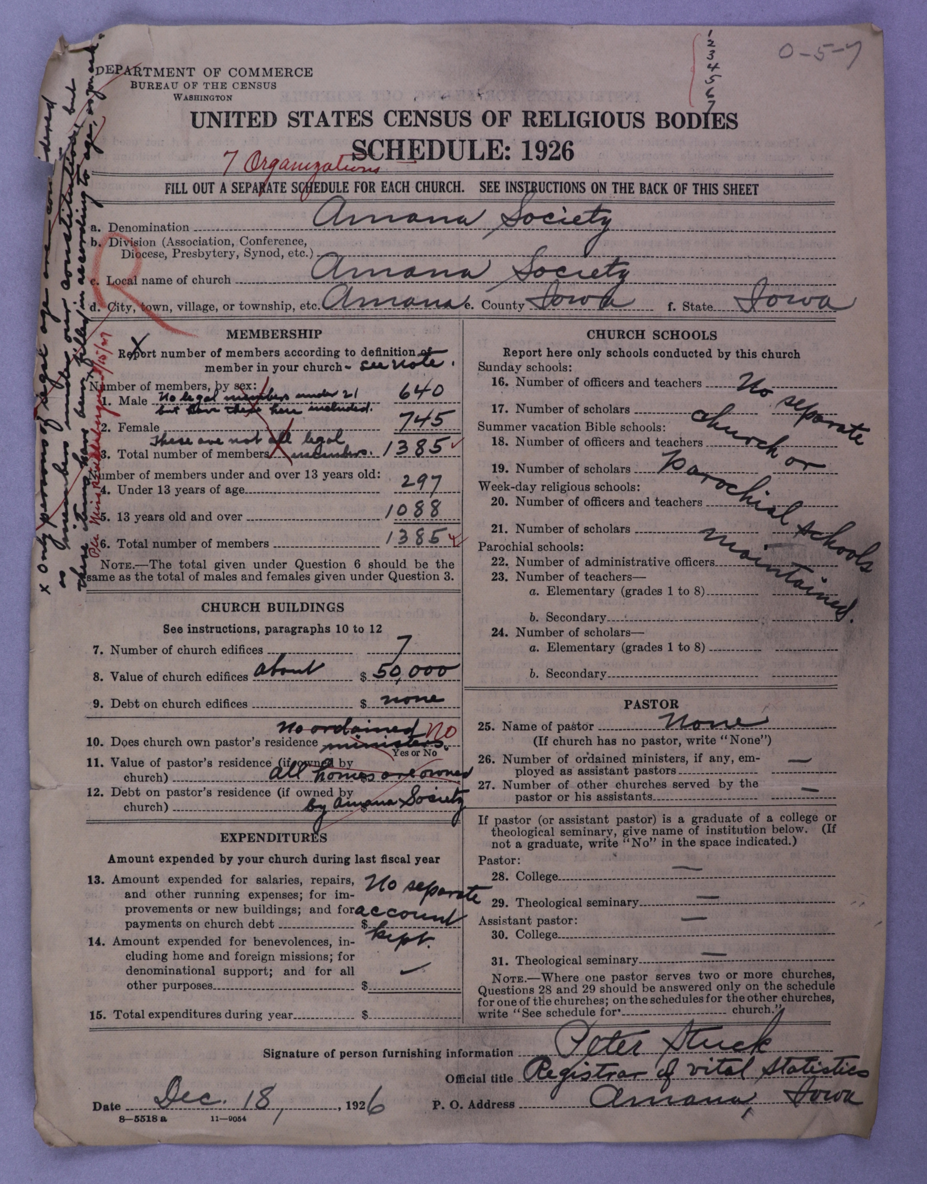 Figure 2. Schedule for the Amana Society in Amana, Iowa.