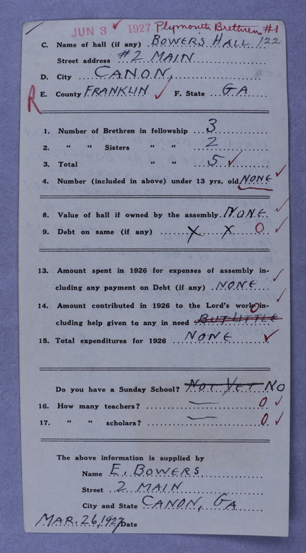 Figure 1. Schedule from Bowers Hall in Canon, Georgia.