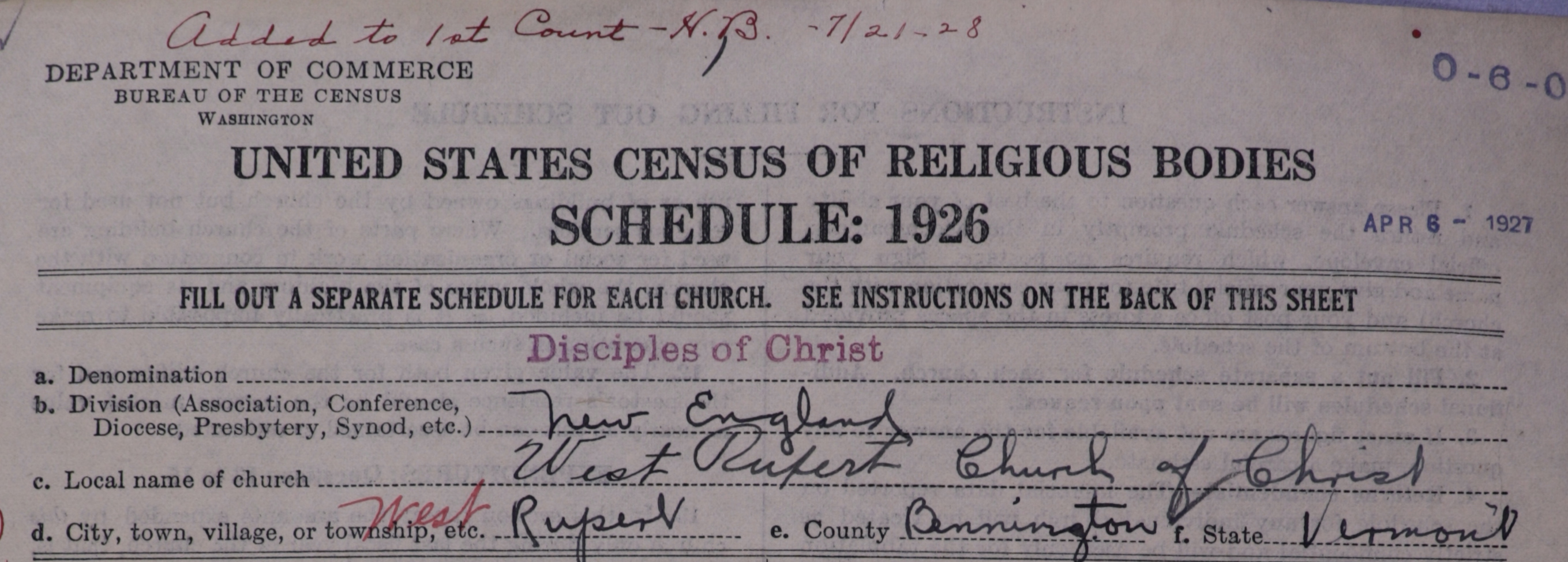 Photo of the Hebrew-language Census Schedule