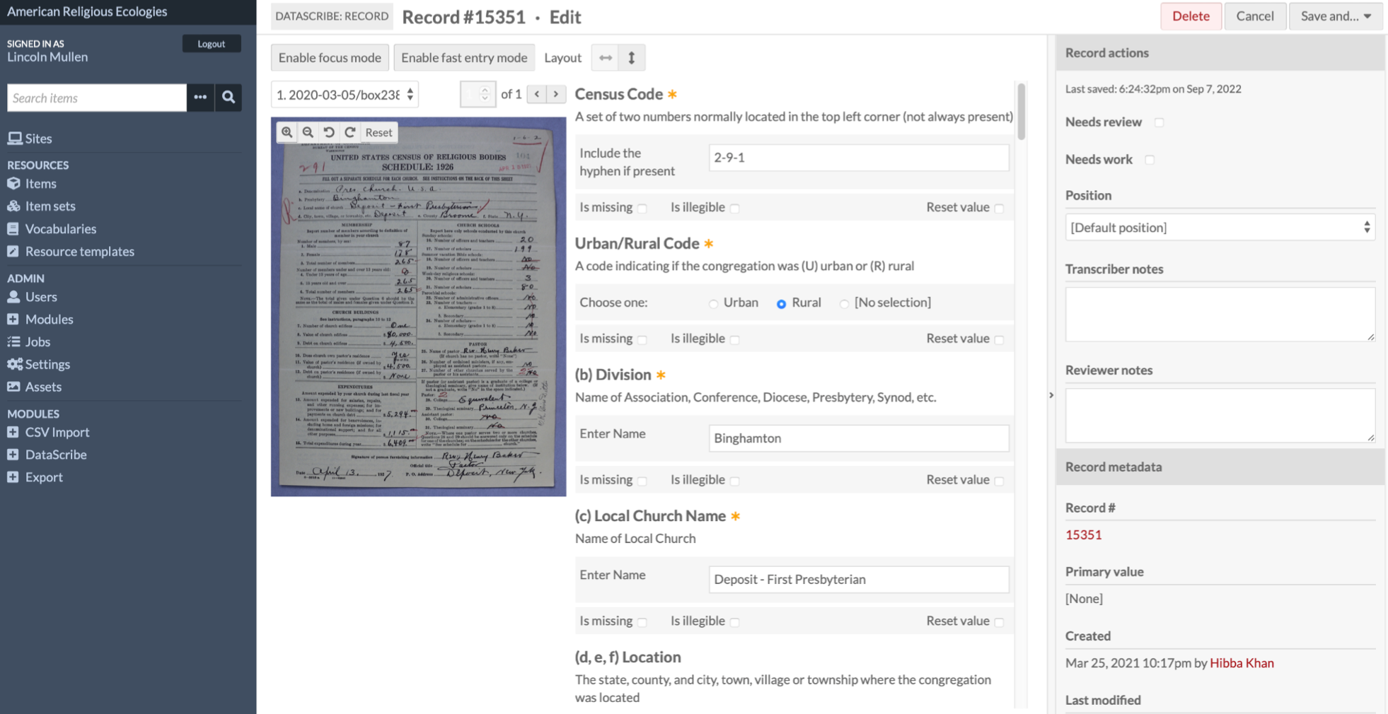 A thumbnail of transcribing the 1926 census of religion